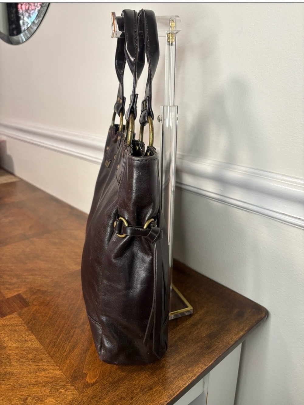 KENNETH COLE Classic Chocolate Brown Leather Satchel with Brass Hardware (EUC) - Picture 4 of 12